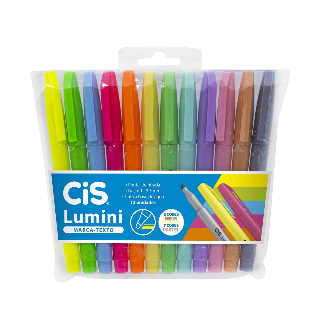 Estojo Marca-Texto Lumini Neon + Pastel 12 cores CiS - Imagem 1