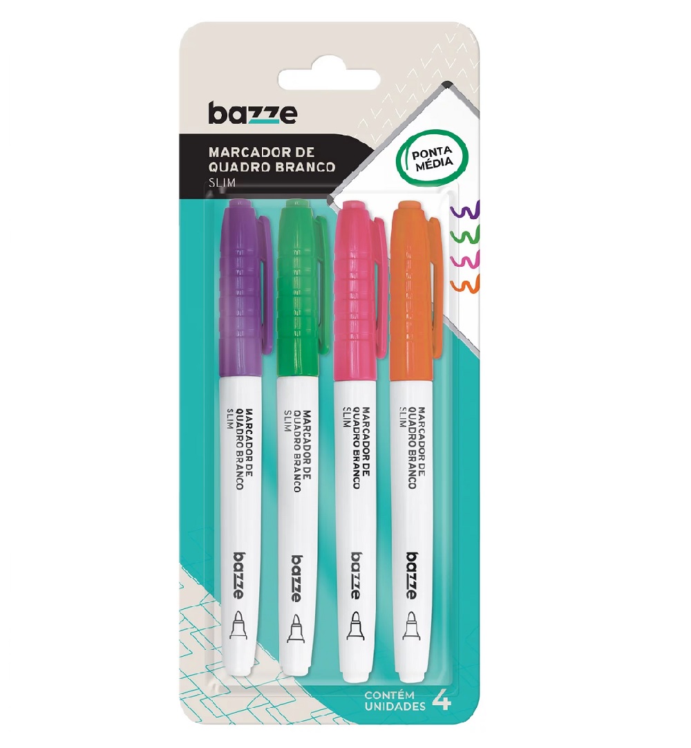 Blister Marcador para Quadro Branco 4 cores Bazze - Imagem 1