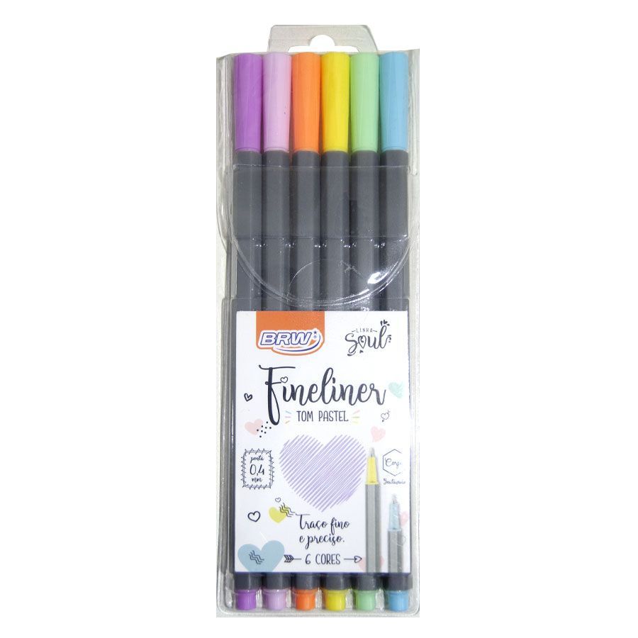 Blister Fineliner 0.4Mm Cor Pastel C/ 6Un BRW - Imagem 1