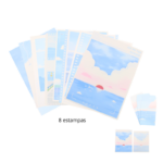 Kit 6 Papéis De Carta 3 Envelopes Azul - Uniso