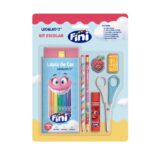 Kit Lápis de Cor 12 Cores Fini 2 Lápis Hb/Apontador/Borracha/Cola em Bastão/Tesoura - Leonora