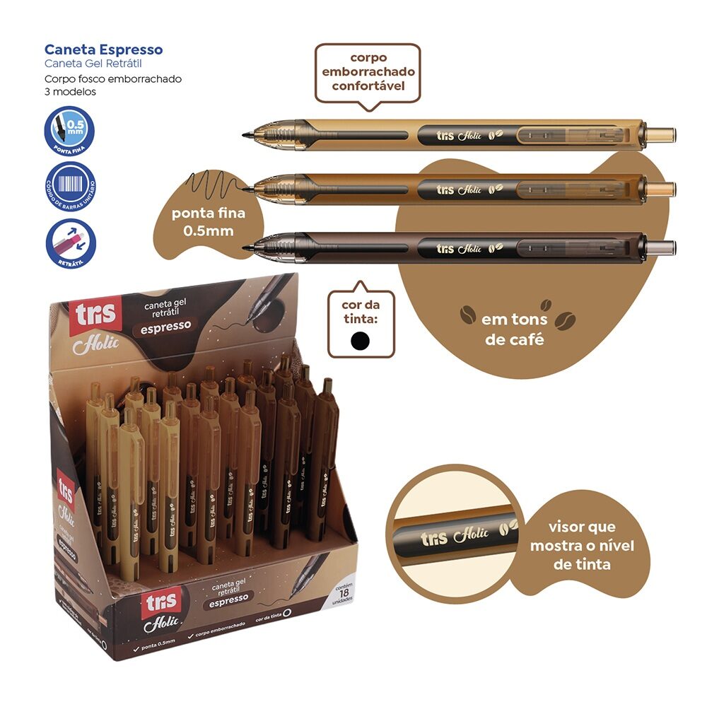 caneta-caf-retr-til-tris-2.jpg Caneta Retrátil Gel Café Espresso 0.5mm - Tris - Imagem 2
