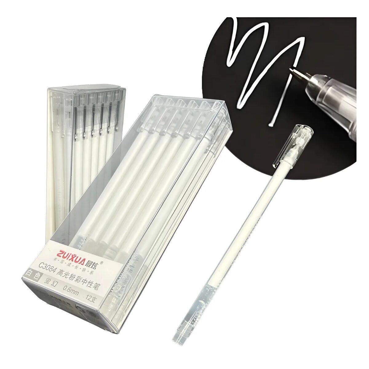 caneta-tinta-branca-importados-2.jpg Caneta Esferográfica Branca Ponta Fina 0.6mm - Importados - Imagem 2