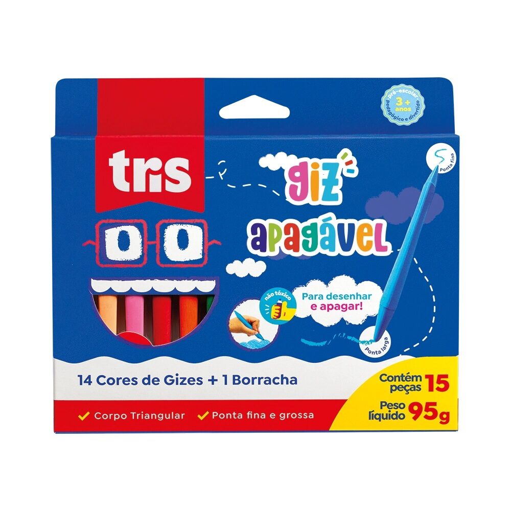 giz-apag-vel-14-cores-tris.jpg Conjunto Giz de Cera Apagável 14 Cores + Borracha - Tris - Imagem 1