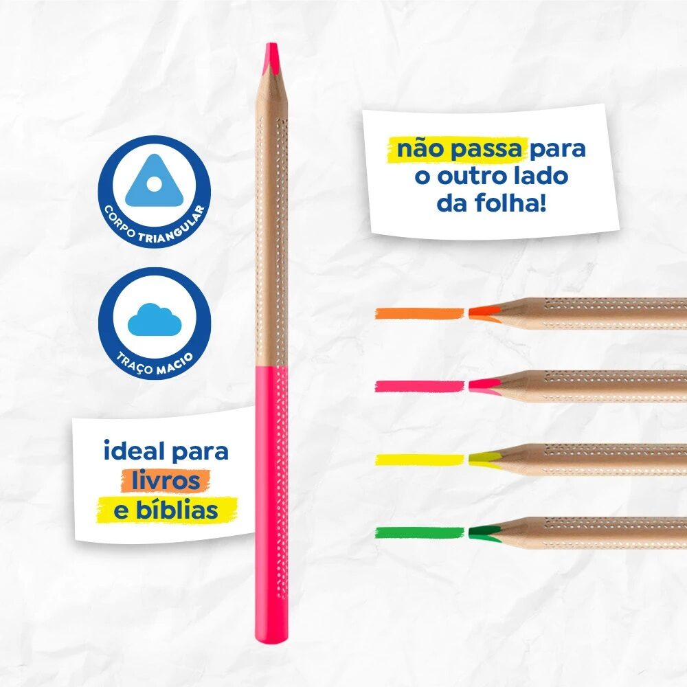 lapis-grafite-fluo-tris-2.jpg Lápis Marca-Texto Fluo - Tris - Imagem 2