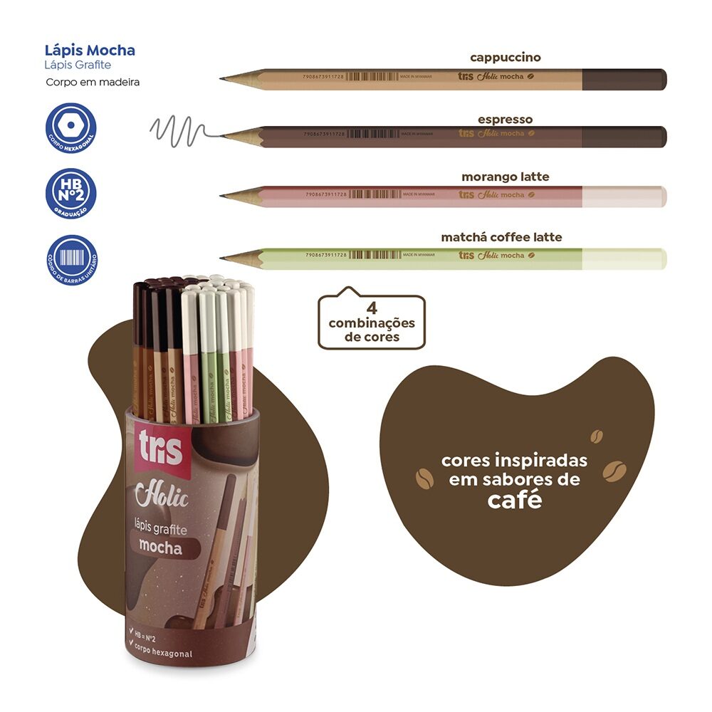 lapis-mocha-cafe-tris-3.jpg Lápis Grafite Holic Mocha Café - Tris - Imagem 3