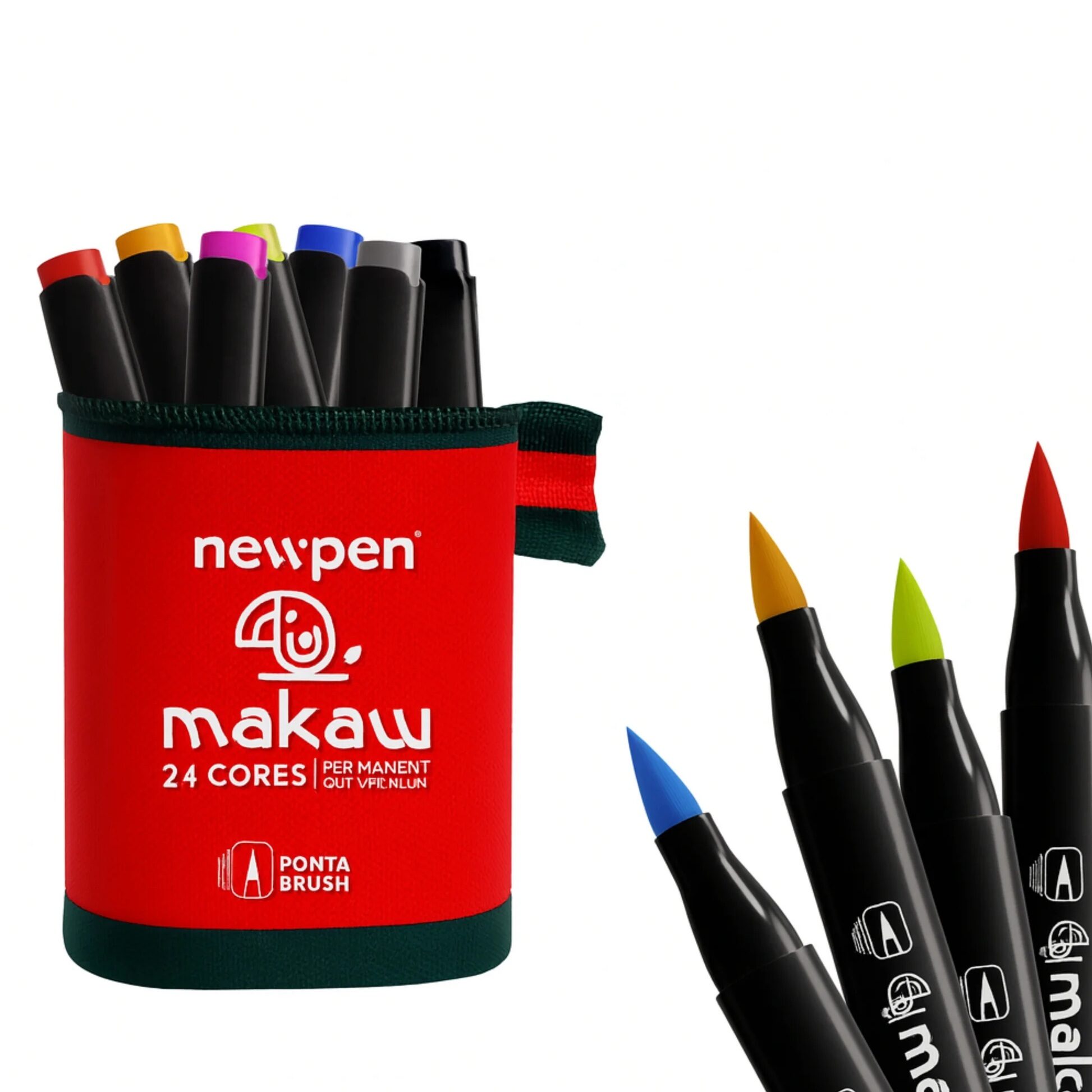 makaw-newpen-24-cores-caneta-brush-base-lcool-boobie-goods.jpg Conjunto Marcador Brush Pen Makaw Artmarker 24 cores - Newpen - Imagem 1