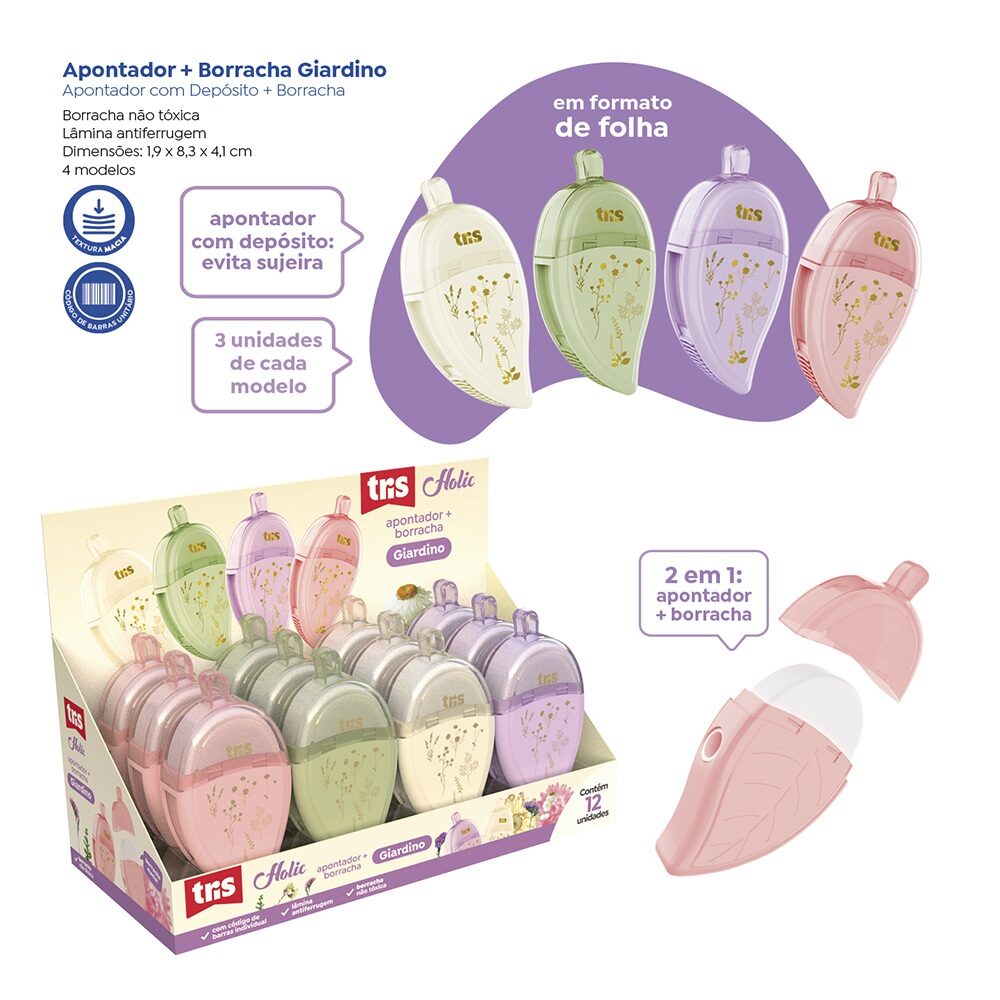 Apontador-Com-Dep-sito-Borracha-Giardino-Holic-Delicata-Tris-2.jpg Apontador Com Depósito + Borracha Giardino Holic Delicata - Tris - Imagem 2