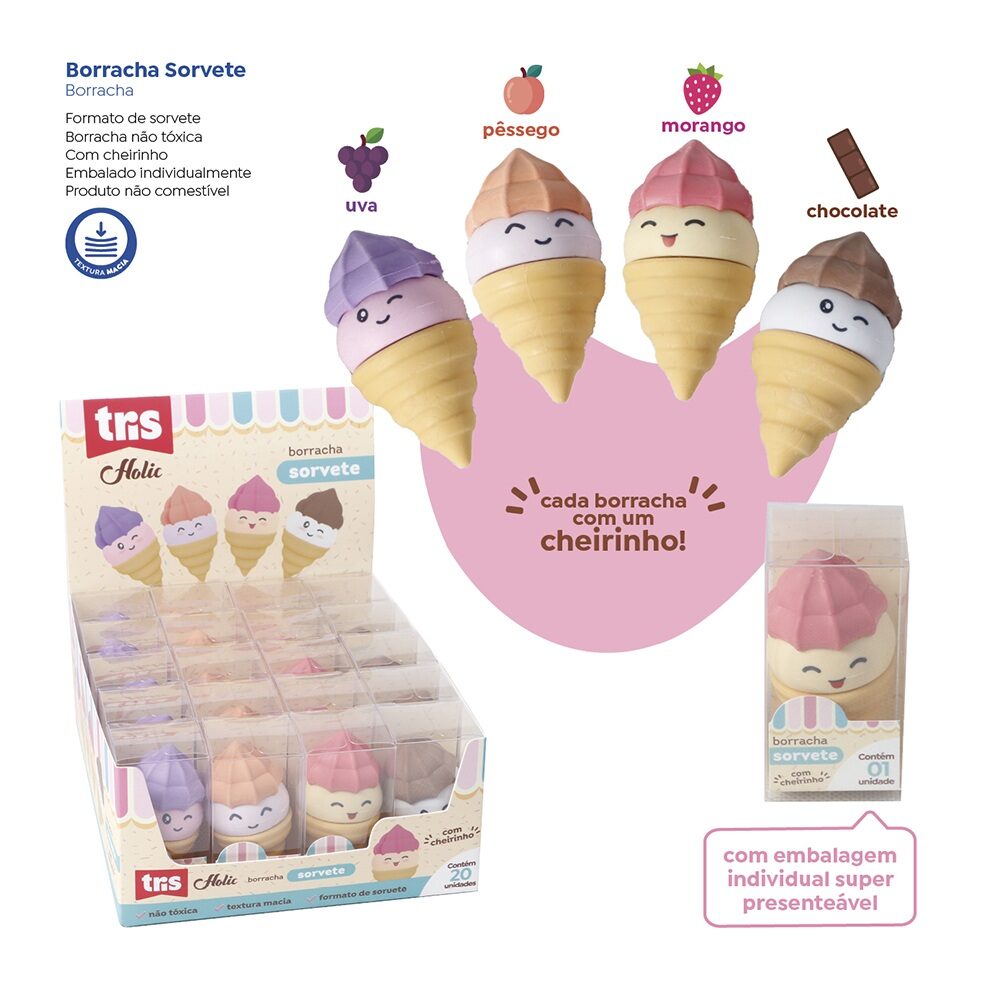 Borracha-Sorvete-Holic-Docinhos-Cores-Sortidas-Tris-4.jpg Borracha Sorvete Holic Docinhos Cores Sortidas - Tris - Imagem 3