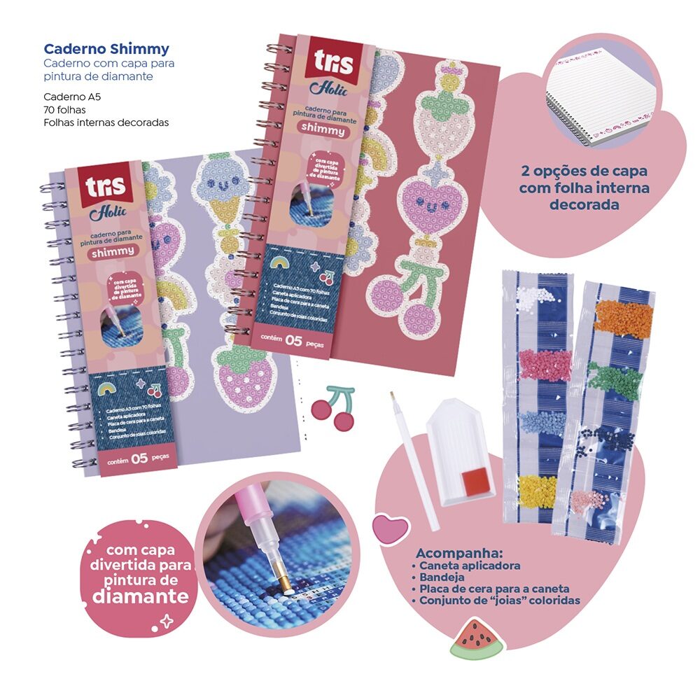 Caderneta-A5-Shimmy-Holic-Charm-Com-Pintura-Diamante-Tris-3.jpg Caderneta A5 Shimmy Holic Charm Com Pintura Diamante - Tris - Imagem 2