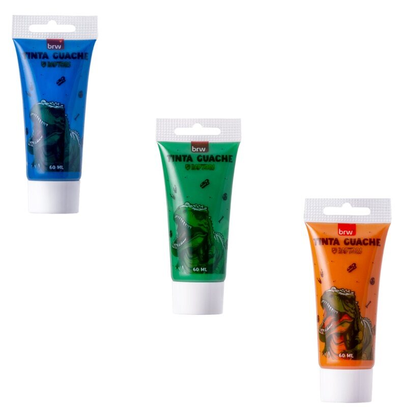 Caixa-Tinta-Guache-Bisnaga-60m-L-Raptors-c-3und-BRW.jpg Caixa Tinta Guache Bisnaga 60mL Raptors c/ 3und - BRW - Imagem 2