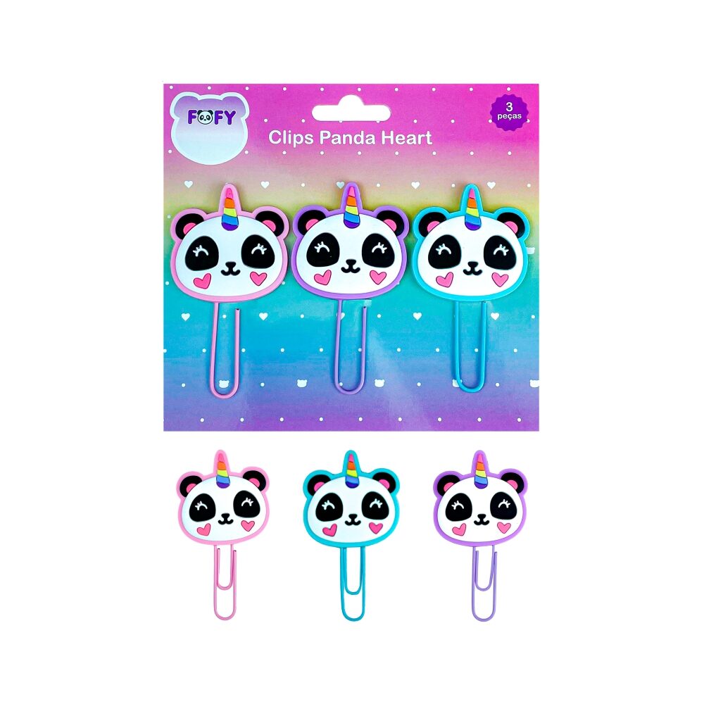 Clips-Panda-Heart-FF2516.jpg Blister Clips Panda Heart - Fofy - Imagem 1