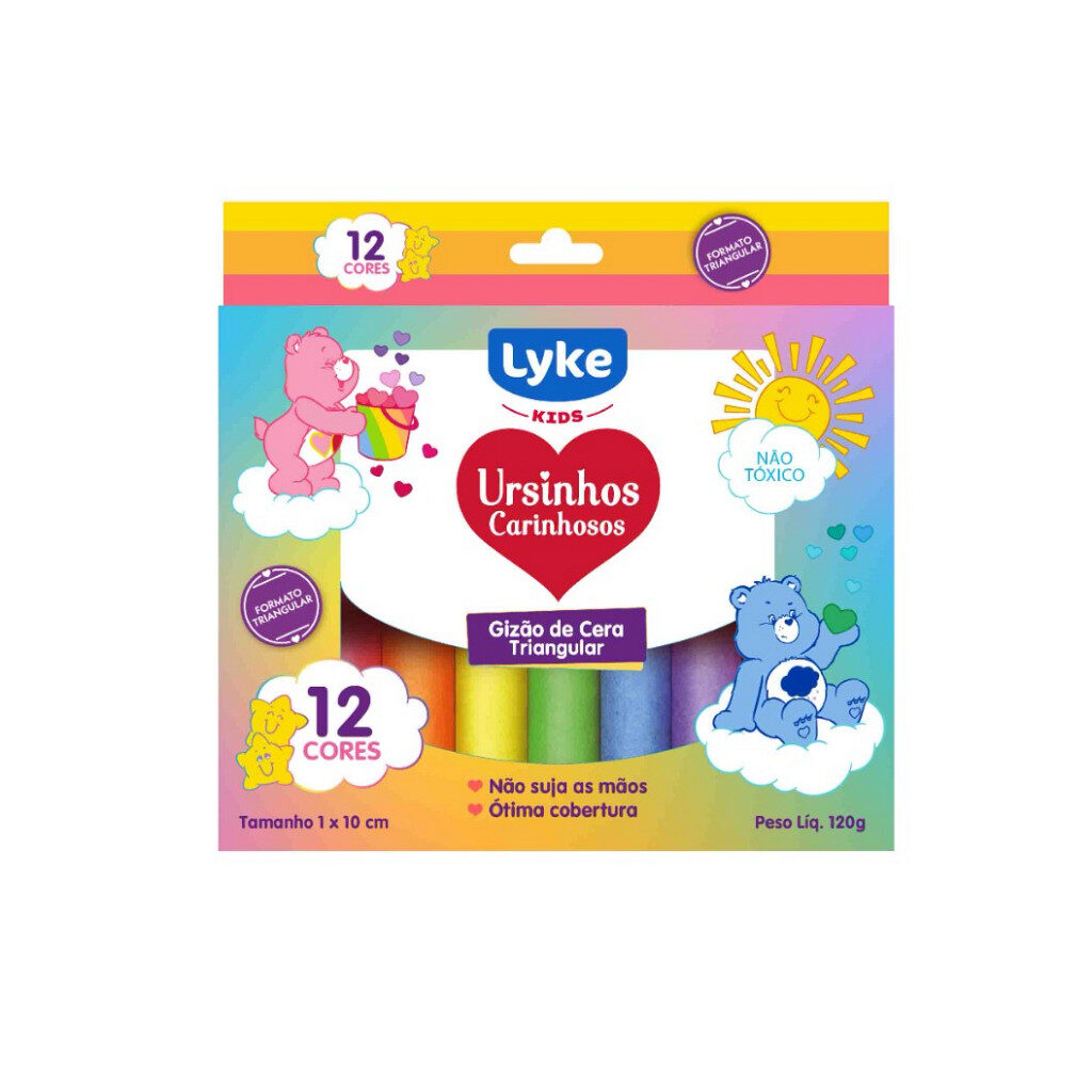 giz.jpg Giz de Cera Triangular Com 12 cores Ursinhos Carinhosos - Lyke - Imagem 1